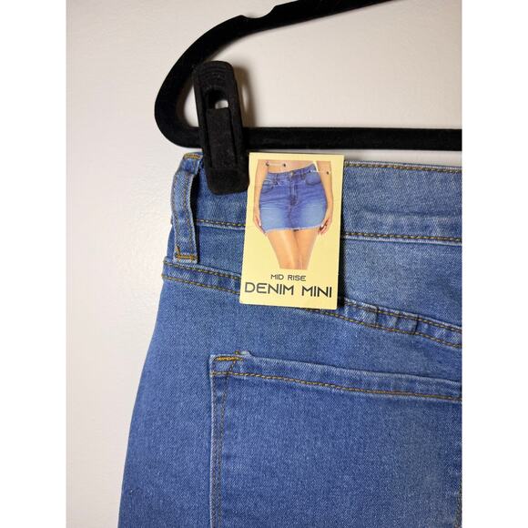RISE Stretchy Denim Mini Skirt - Size L - Light Indigo - Picture 6 of 9